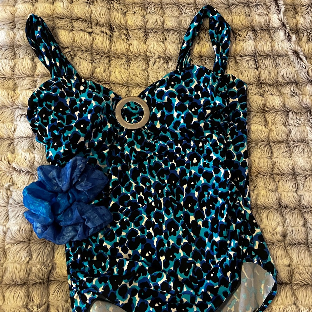 Miraclesuit Blue and Black & White Bodysuit with Leopard Print
